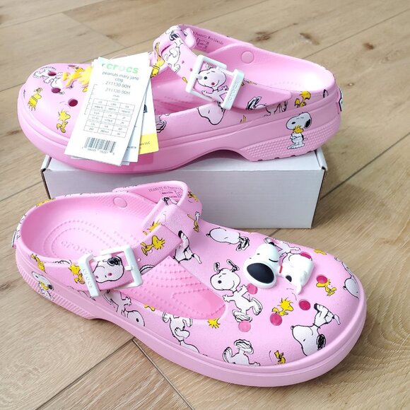 Crocs Peanuts Snoopy Woodstock Mary Jane Clog Pink 211130-90H Womens Size 10 NEW - Picture 2 of 8